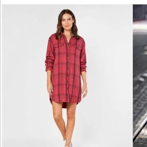 OUTERKNOWN Blanket Shirt Dress- Color / Dusty Red Cusco Plaid